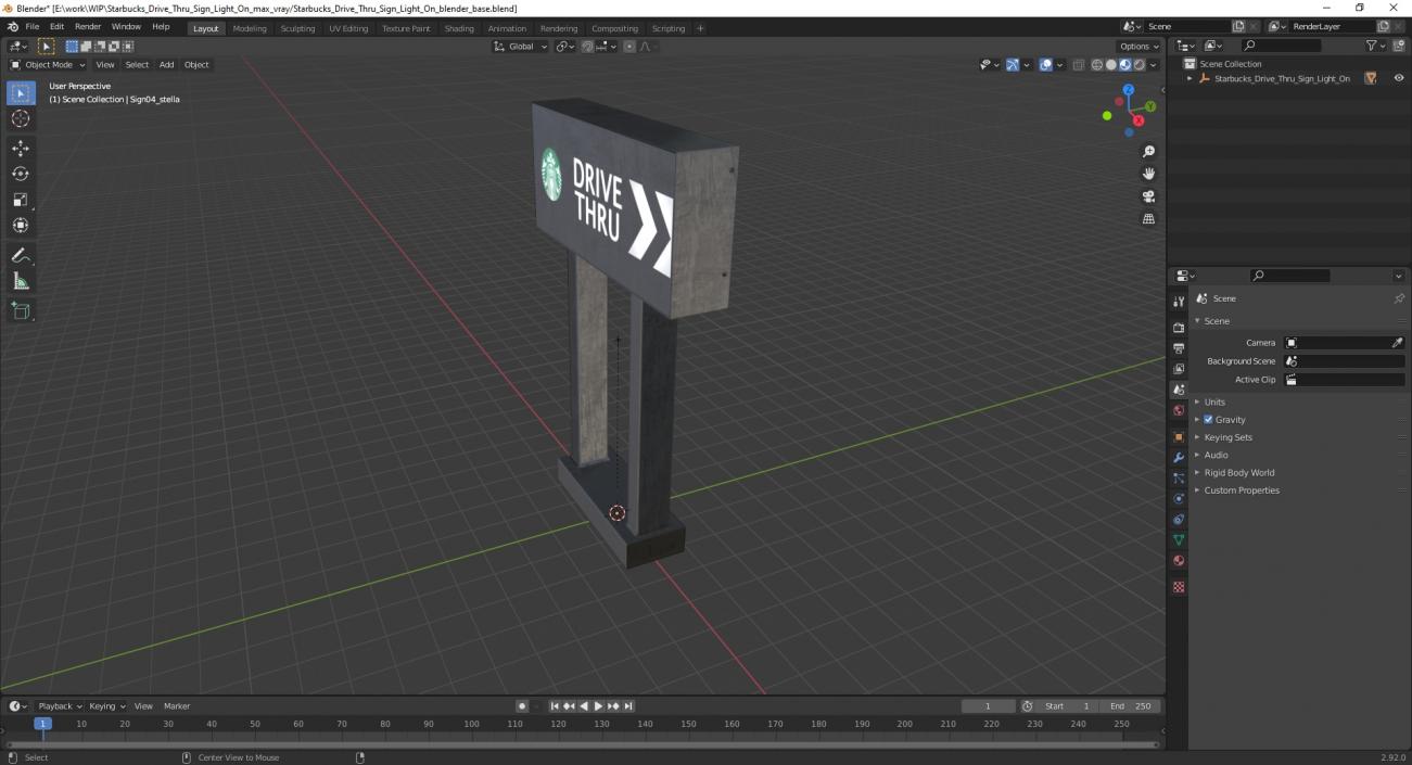 Starbucks Drive Thru Sign Light On 3D model