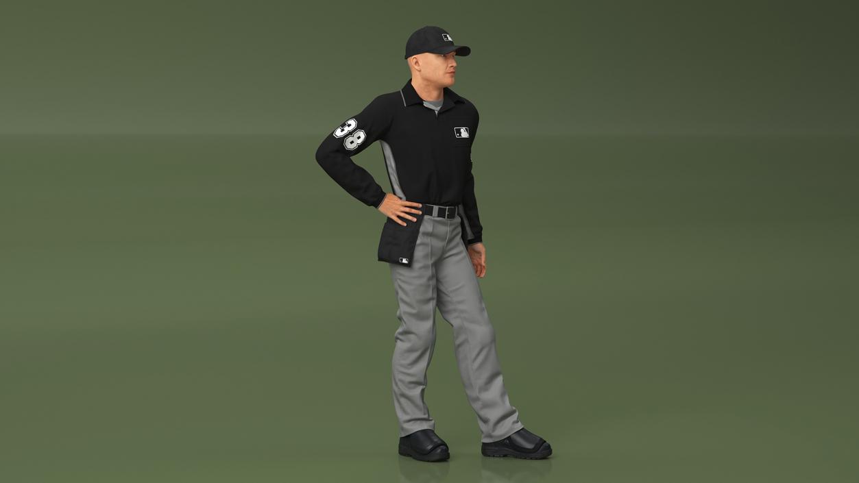 3D Baseball Umpire in Cap Standing Pose