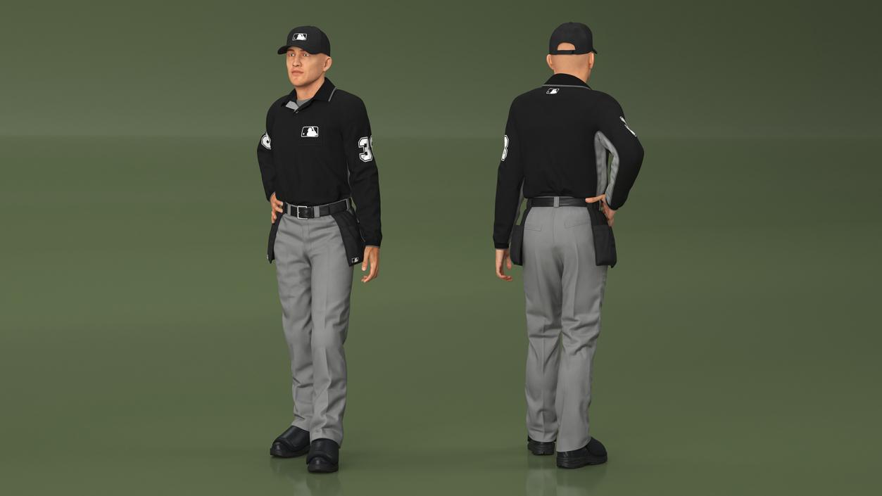 3D Baseball Umpire in Cap Standing Pose