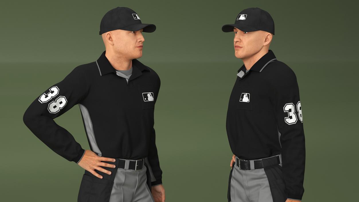 3D Baseball Umpire in Cap Standing Pose