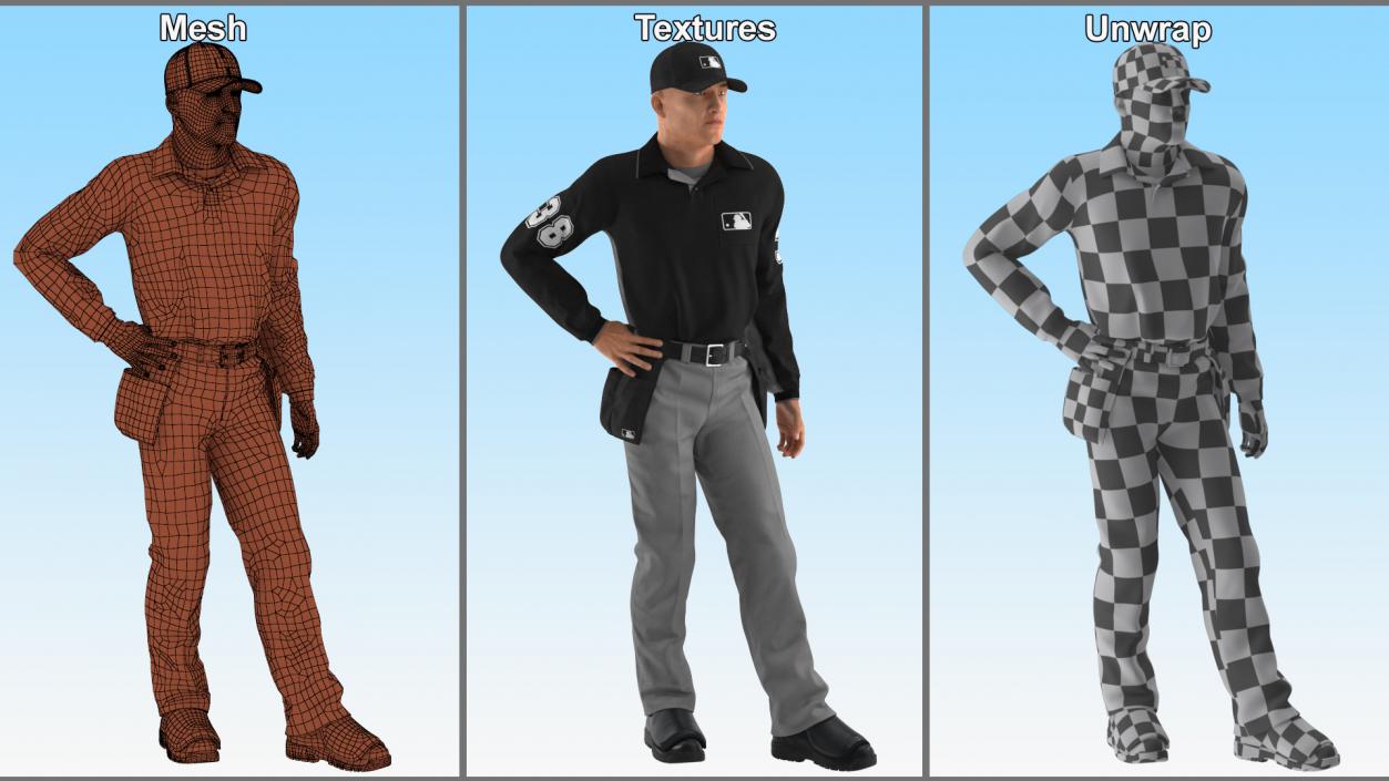 3D Baseball Umpire in Cap Standing Pose