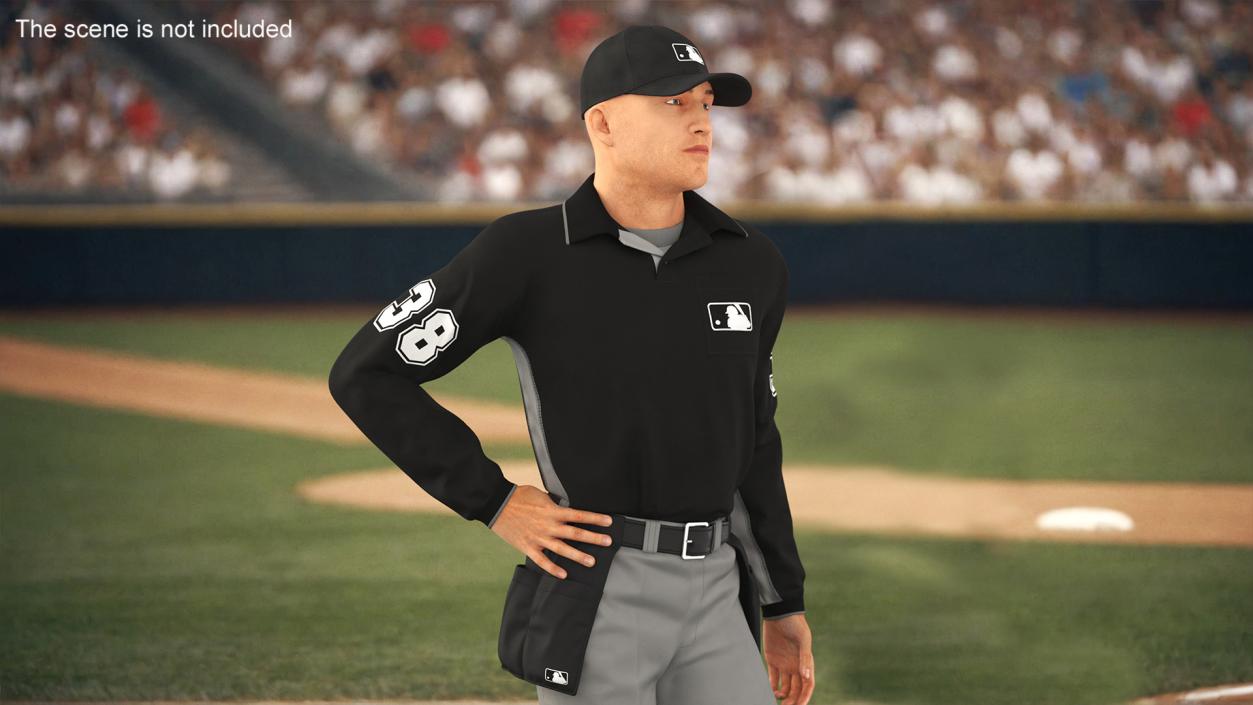 3D Baseball Umpire in Cap Standing Pose