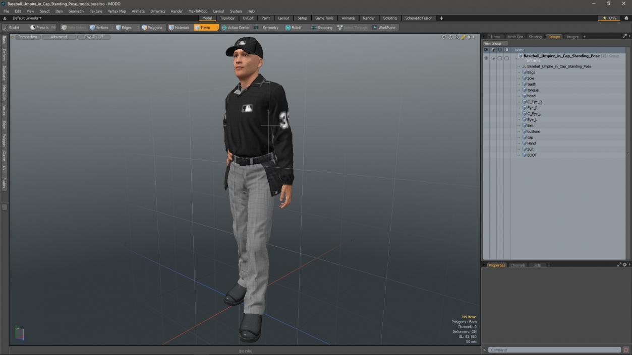 3D Baseball Umpire in Cap Standing Pose