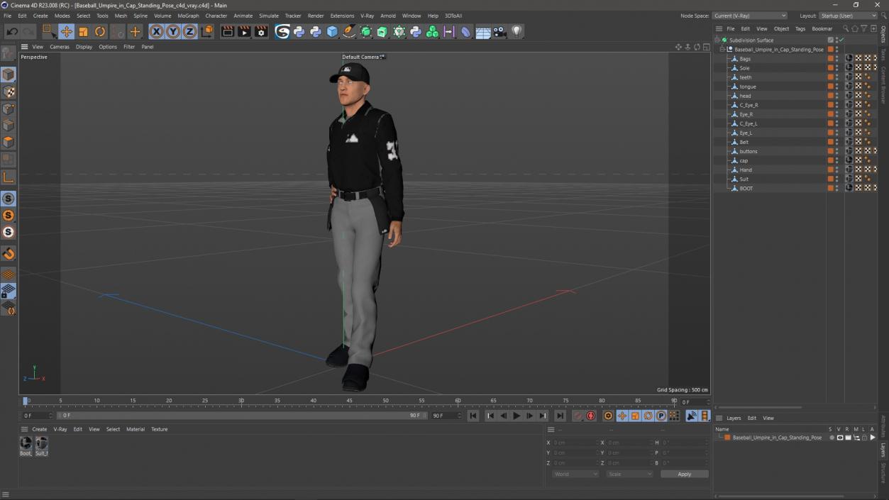 3D Baseball Umpire in Cap Standing Pose