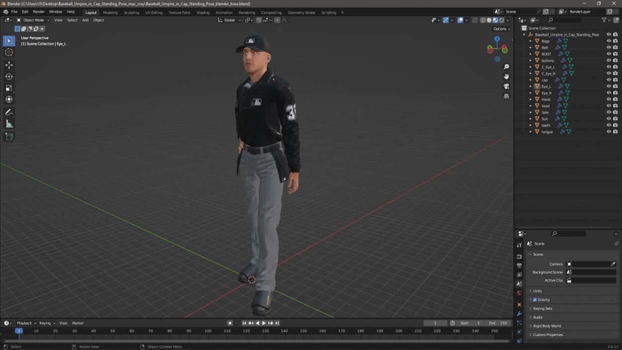 3D Baseball Umpire in Cap Standing Pose