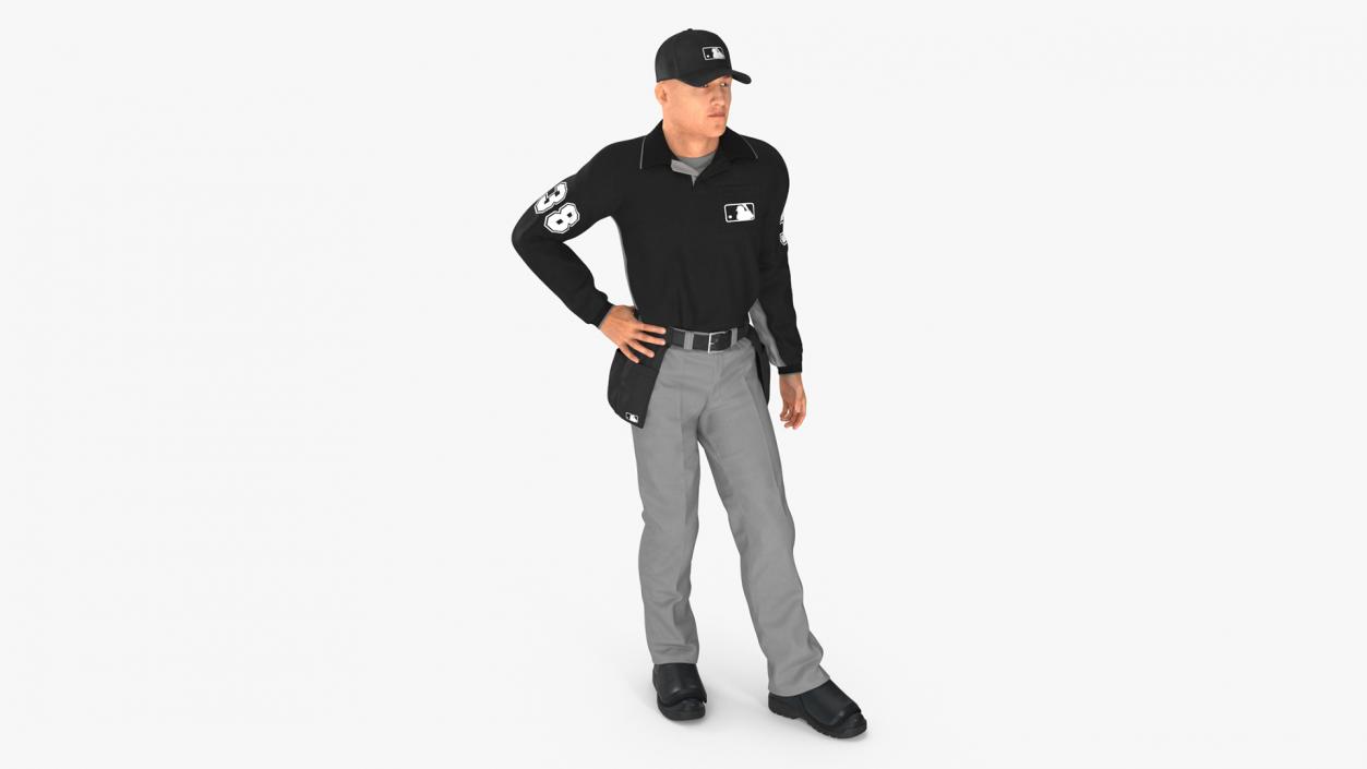 3D Baseball Umpire in Cap Standing Pose