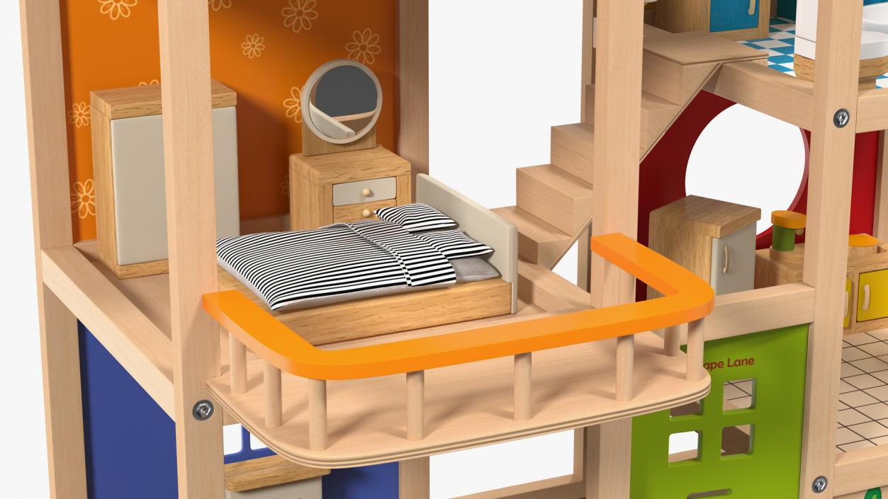 3D All Seasons Kids Wooden Dollhouse by Hape Furnished