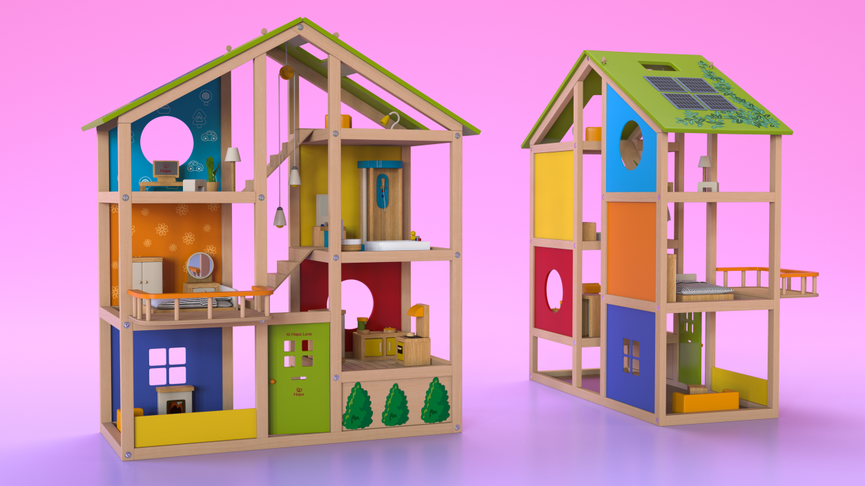 3D All Seasons Kids Wooden Dollhouse by Hape Furnished