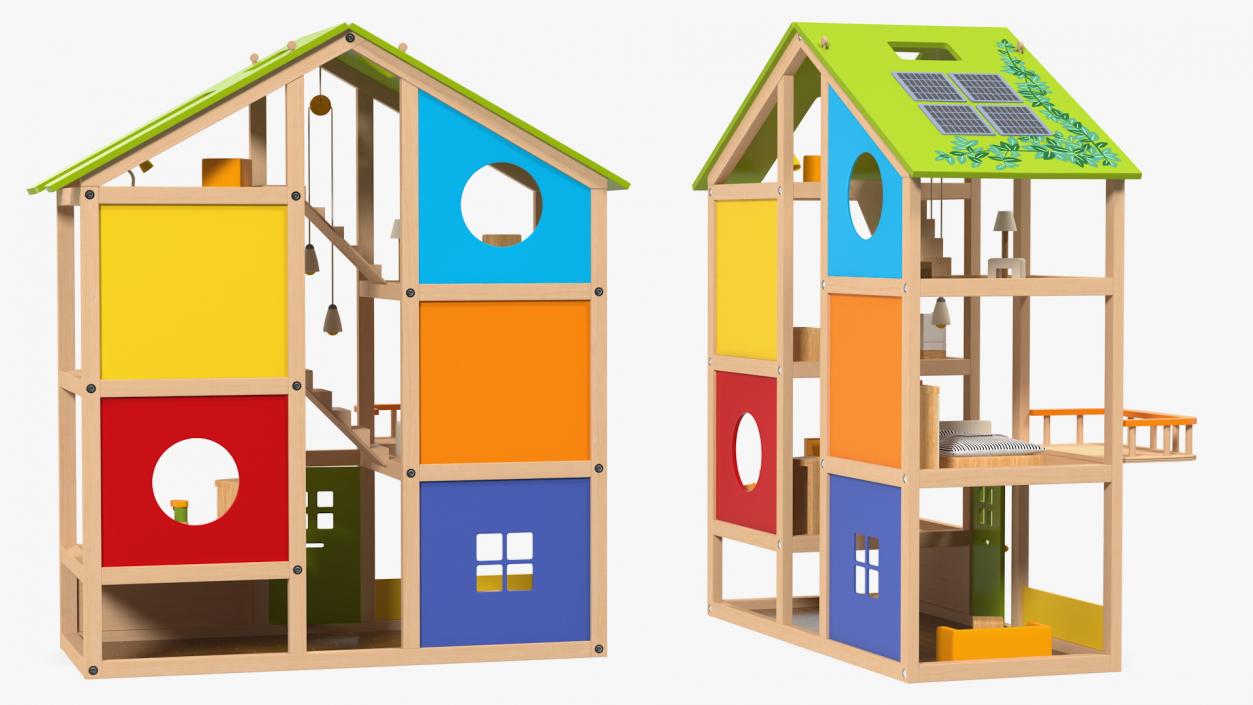 3D All Seasons Kids Wooden Dollhouse by Hape Furnished