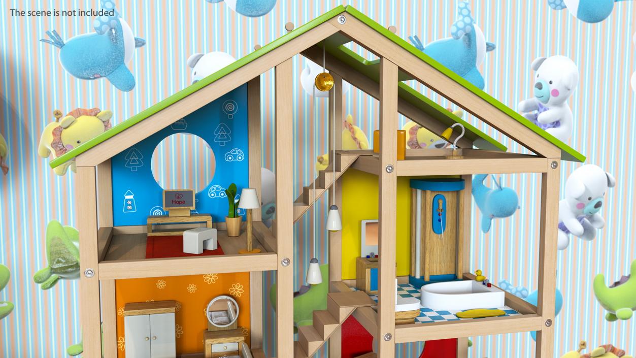 3D All Seasons Kids Wooden Dollhouse by Hape Furnished