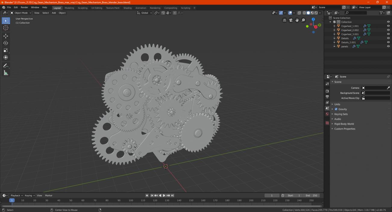 3D model Cog Gears Mechanism Brass