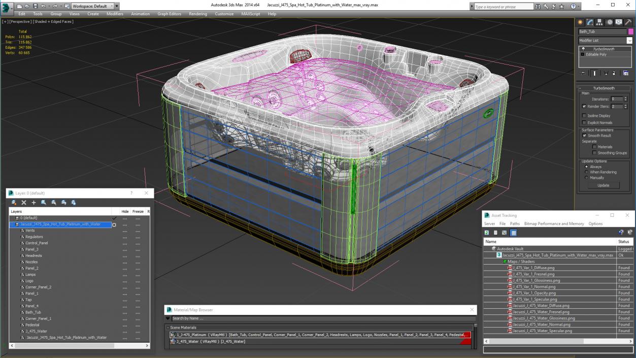 Jacuzzi J475 Spa Hot Tub Platinum with Water 3D model