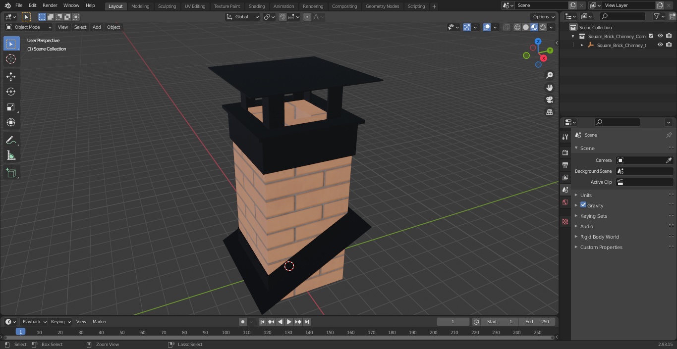 Square Brick Chimney Corner Base 3D