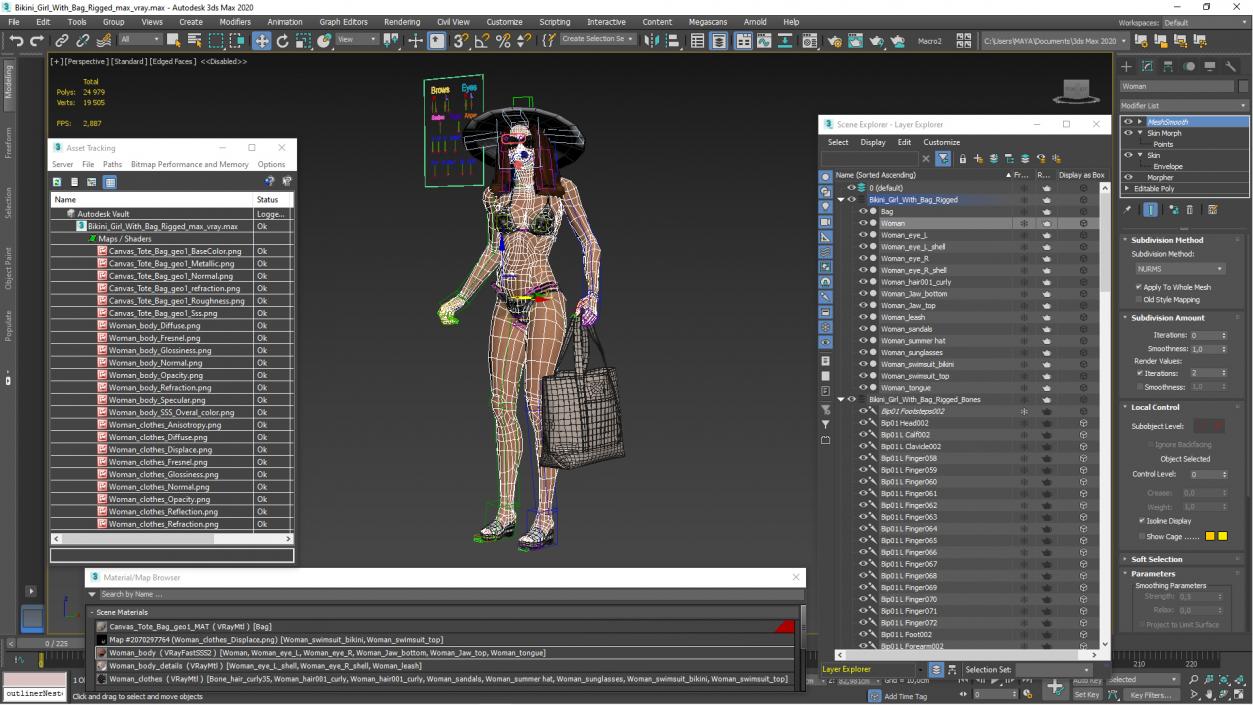 3D Bikini Girl With Bag Rigged for Cinema 4D