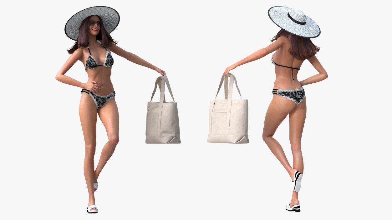 3D Bikini Girl With Bag Rigged for Cinema 4D