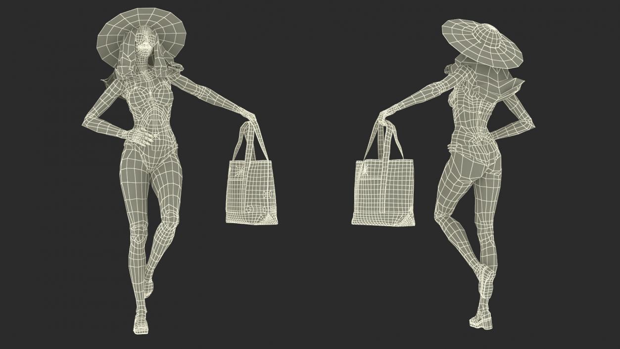 3D Bikini Girl With Bag Rigged for Cinema 4D