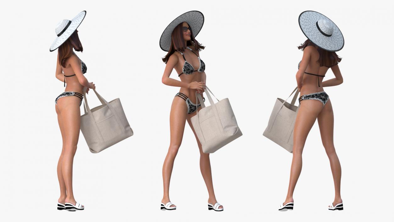 3D Bikini Girl With Bag Rigged for Cinema 4D