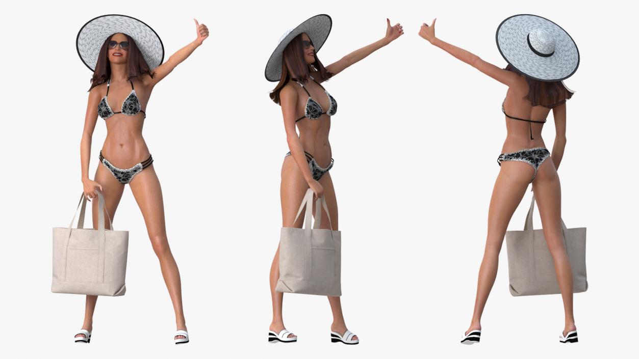 3D Bikini Girl With Bag Rigged for Cinema 4D