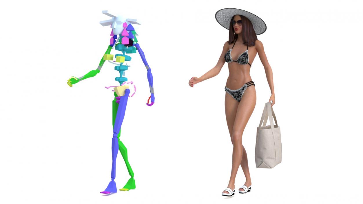 3D Bikini Girl With Bag Rigged for Cinema 4D