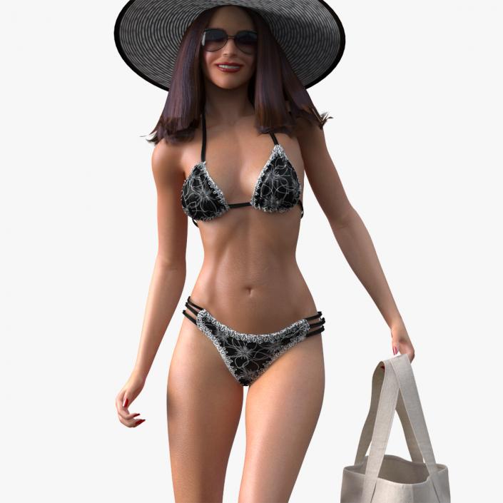 3D Bikini Girl With Bag Rigged for Cinema 4D