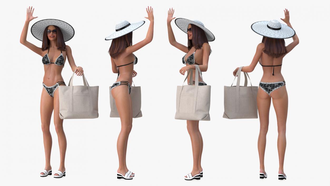 3D Bikini Girl With Bag Rigged for Cinema 4D