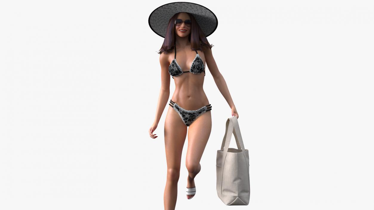 3D Bikini Girl With Bag Rigged for Cinema 4D