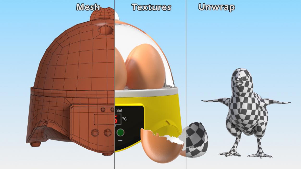 3D Egg Incubator With Chick Fur model