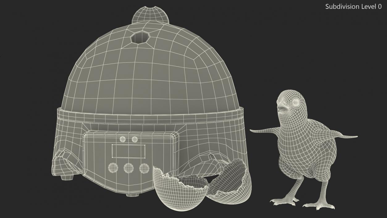 3D Egg Incubator With Chick Fur model