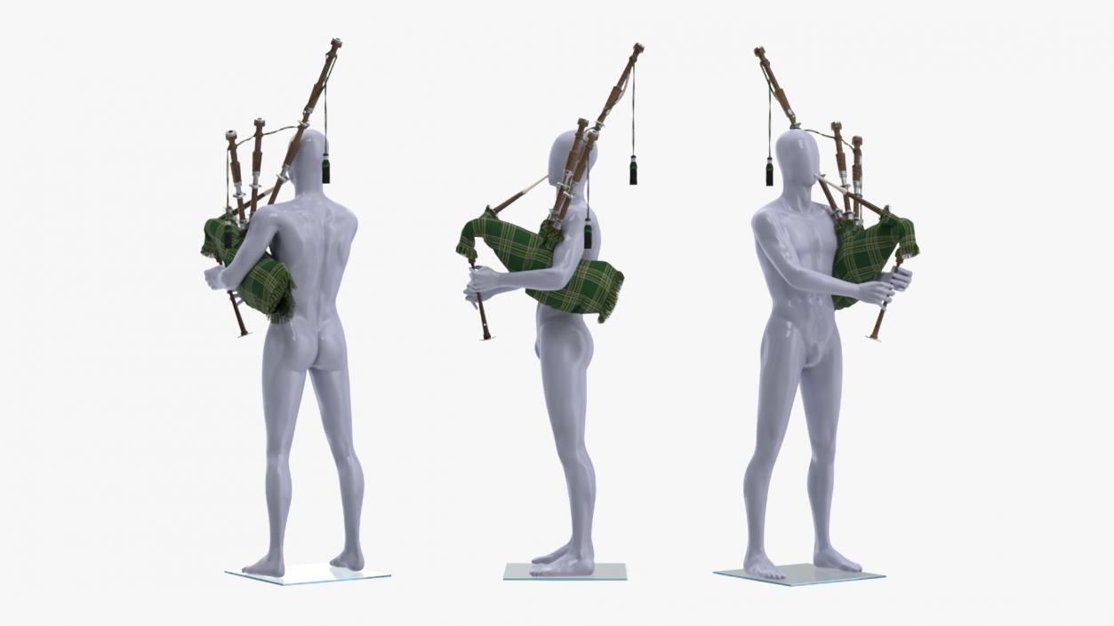 3D Mannequin with Scottish Green Bagpipes model