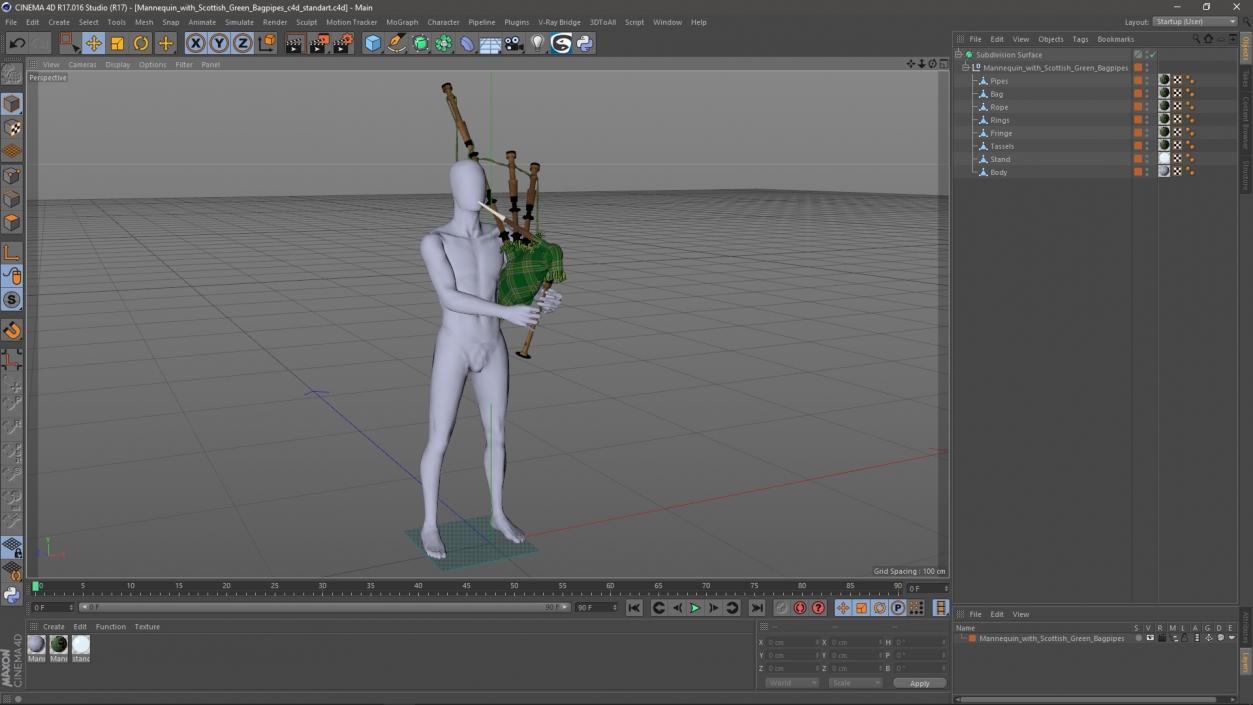 3D Mannequin with Scottish Green Bagpipes model