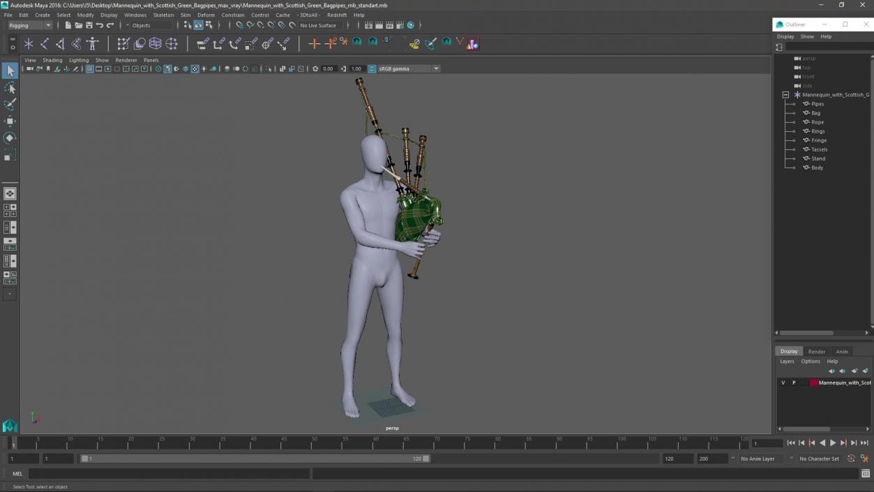 3D Mannequin with Scottish Green Bagpipes model