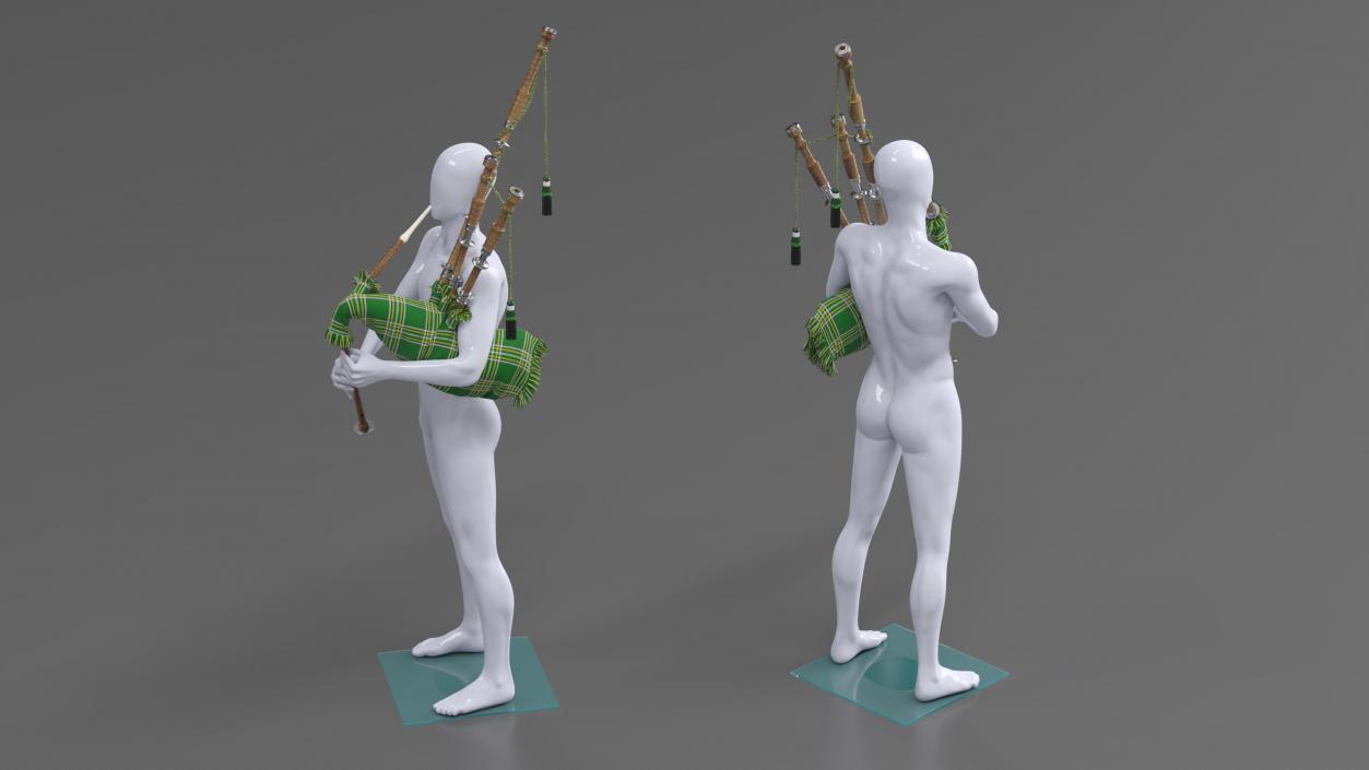 3D Mannequin with Scottish Green Bagpipes model