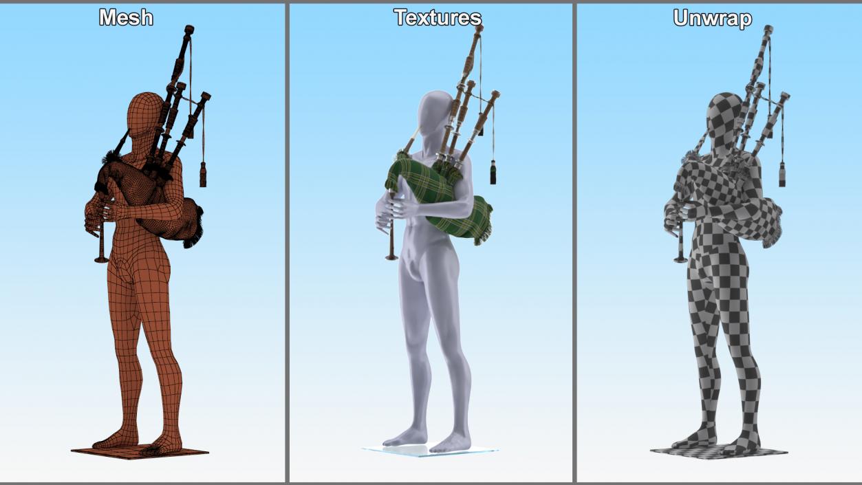 3D Mannequin with Scottish Green Bagpipes model