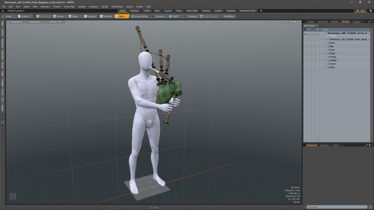 3D Mannequin with Scottish Green Bagpipes model