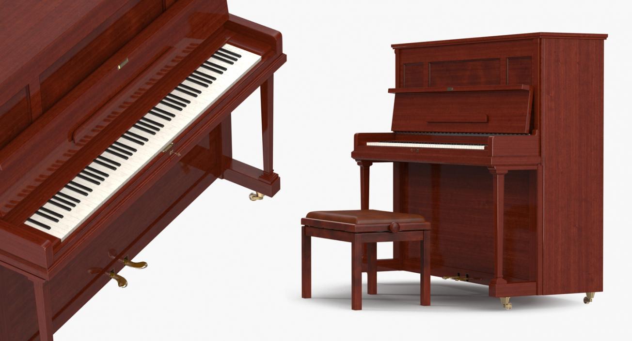 Upright Piano with Bench 3D model