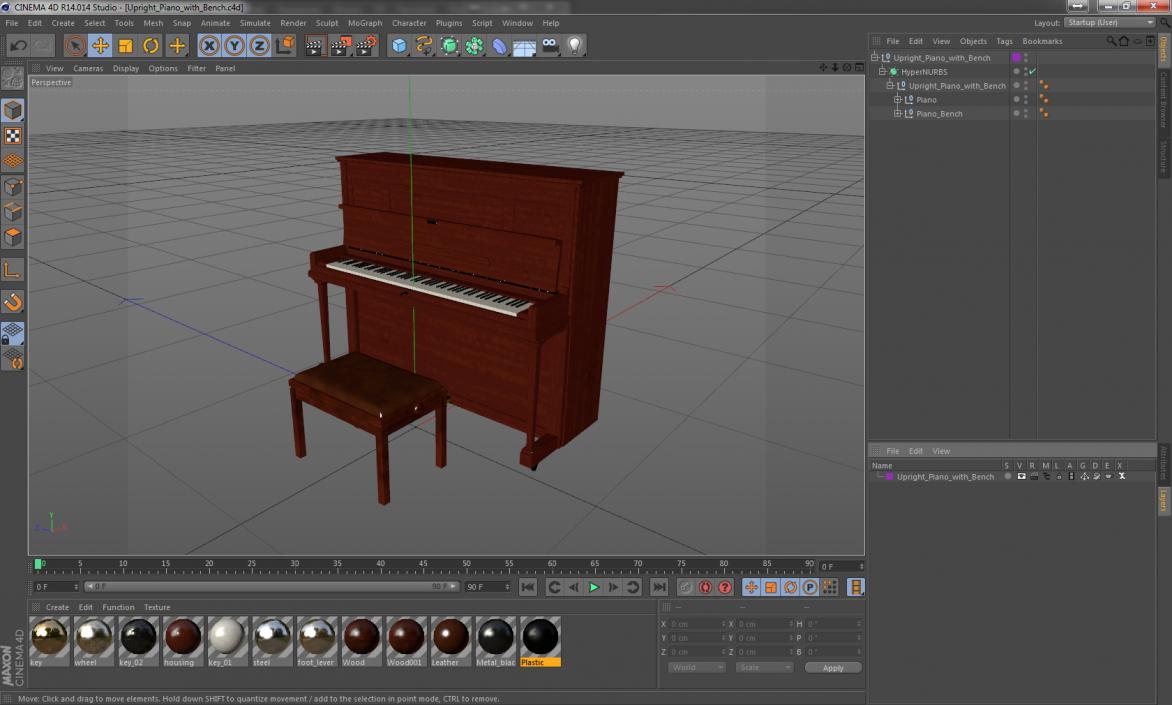 Upright Piano with Bench 3D model