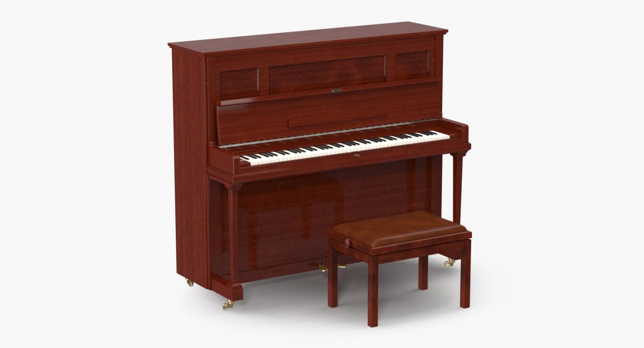 Upright Piano with Bench 3D model