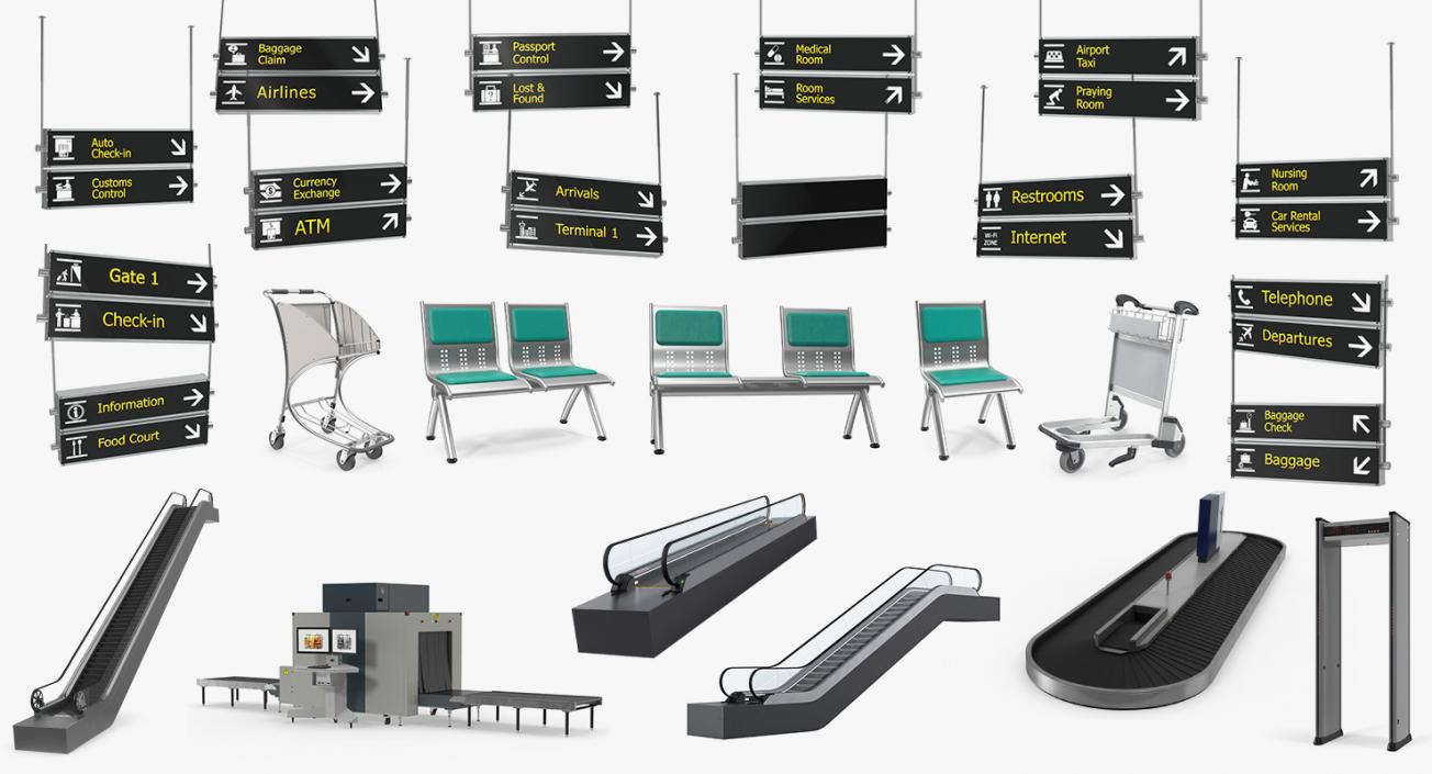 3D Airport Interior Props Collection model