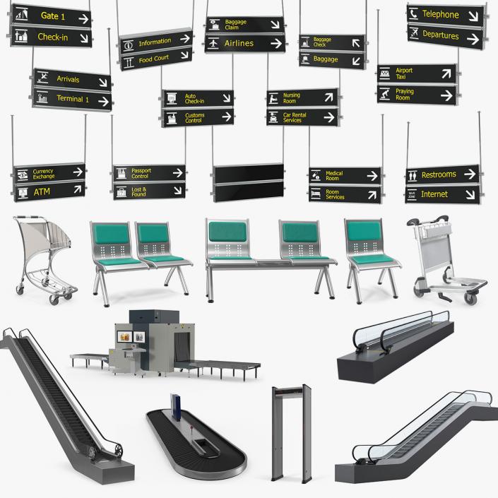 3D Airport Interior Props Collection model