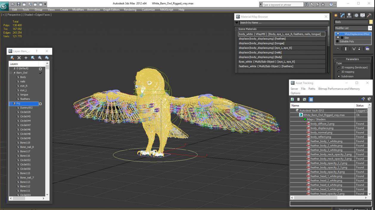 3D White Barn Owl Rigged