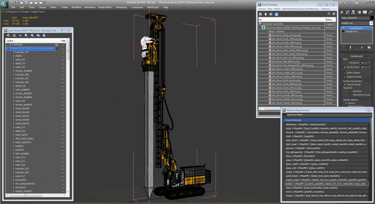 3D model Pile Driver Bauer RG16T Working Position