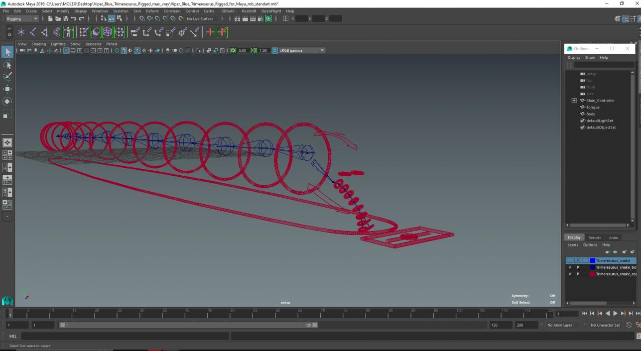 Viper Blue Trimeresurus Rigged for Maya 3D model