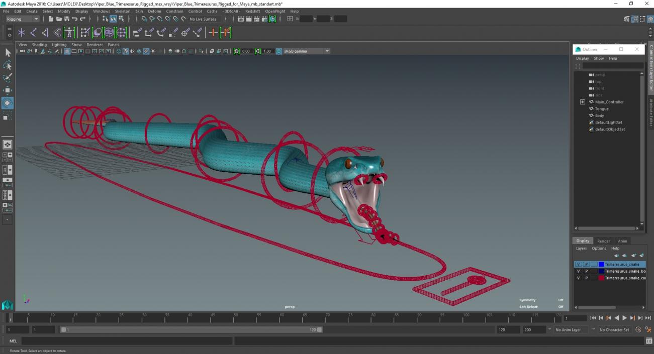 Viper Blue Trimeresurus Rigged for Maya 3D model