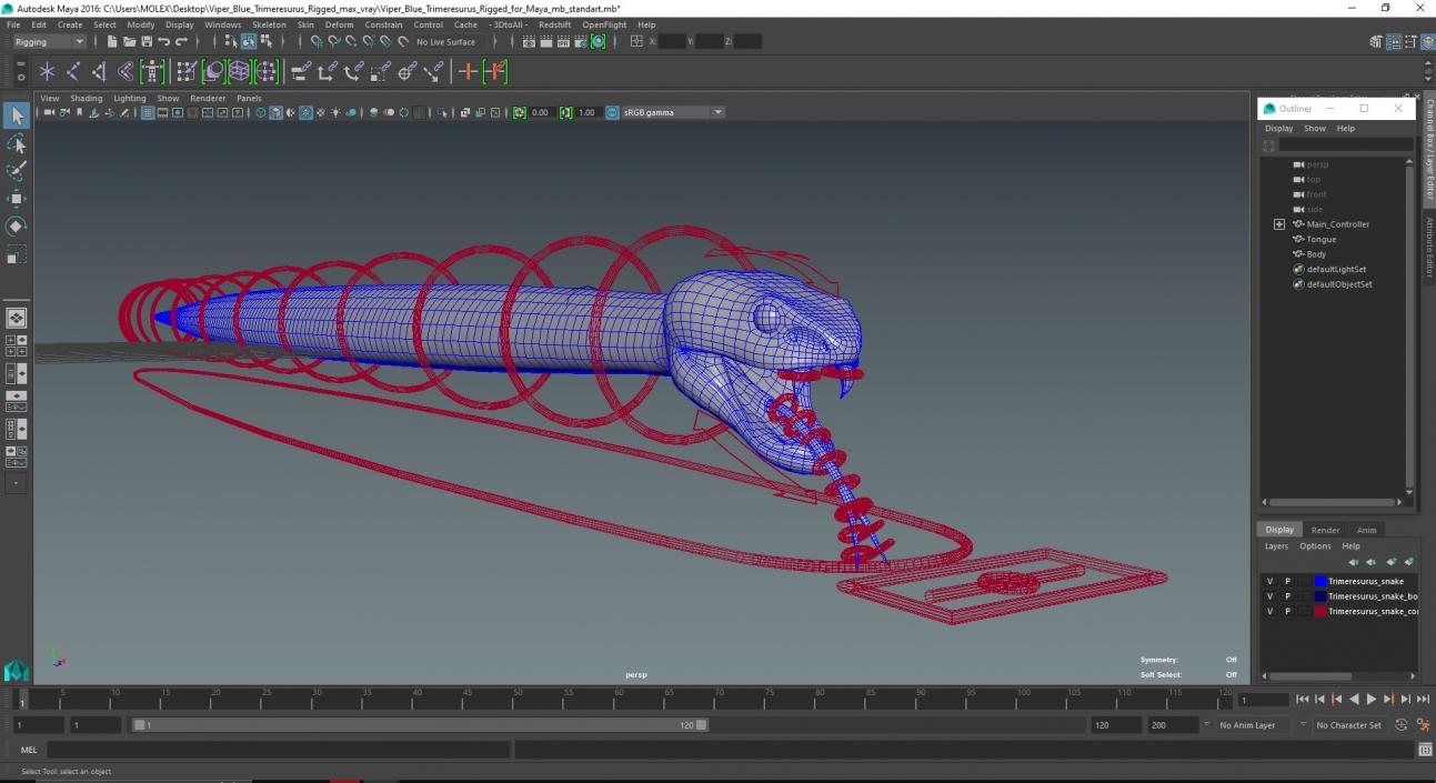 Viper Blue Trimeresurus Rigged for Maya 3D model