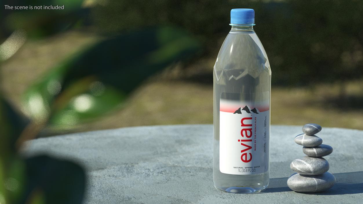 3D model Evian Natural Mineral Water 1L Plastic Bottle