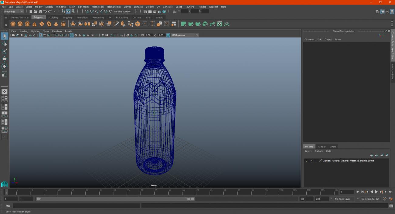 3D model Evian Natural Mineral Water 1L Plastic Bottle