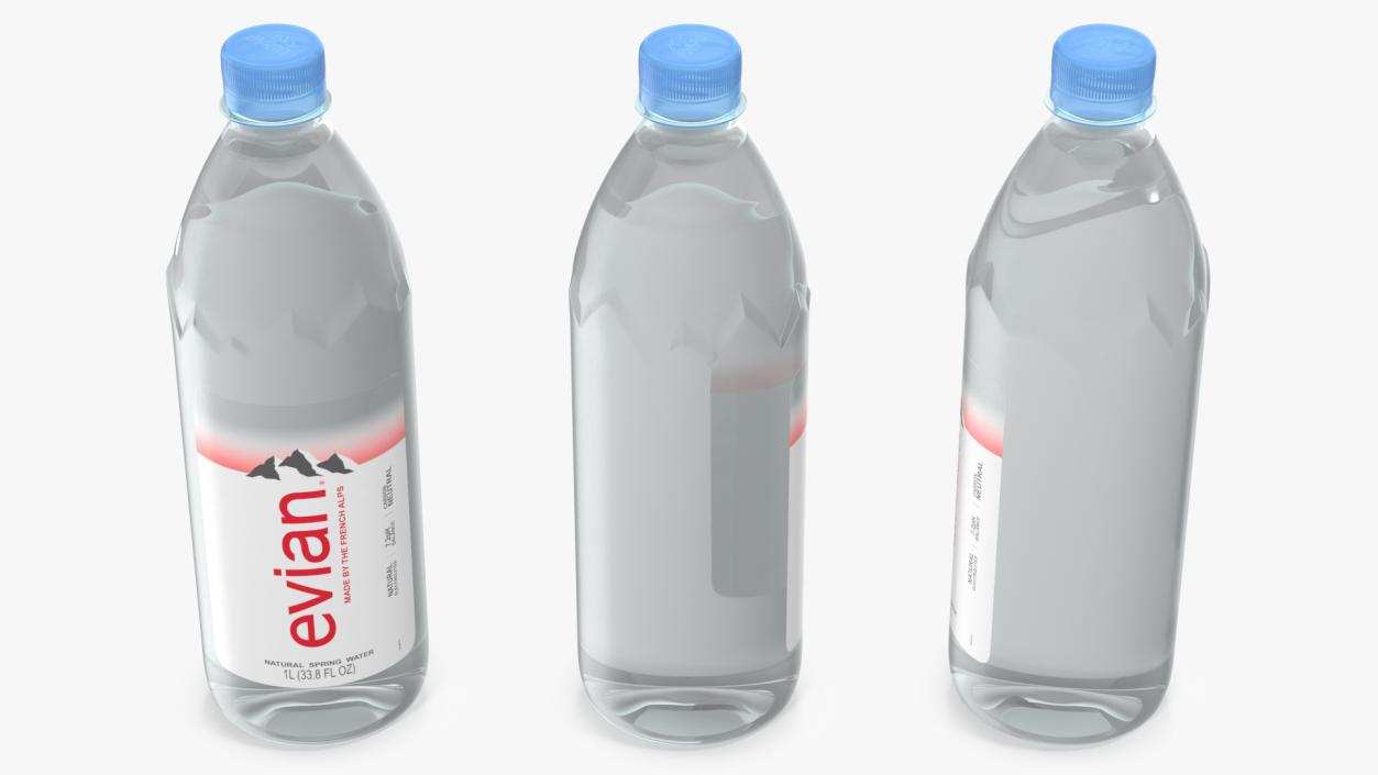 3D model Evian Natural Mineral Water 1L Plastic Bottle