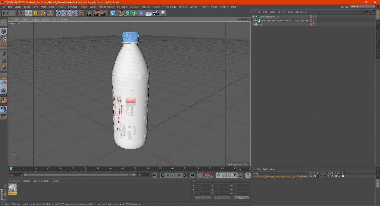 3D model Evian Natural Mineral Water 1L Plastic Bottle