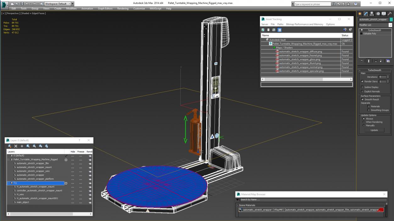 3D model Pallet Turntable Wrapping Machine Rigged