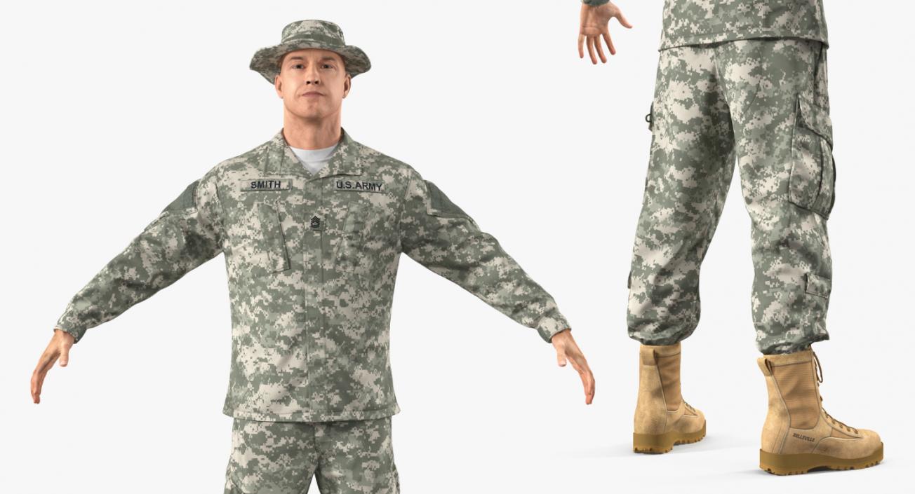 3D US Army Soldier Camo T-Pose Fur